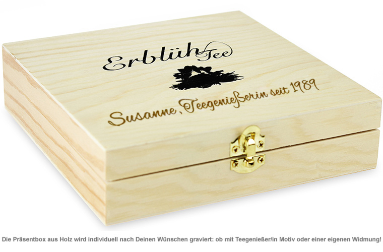Erblühtee in edler Holzbox mit Gravur - Weißer Tee - 2 Erblühtee in edler Holzbox mit Gravur - Weißer Tee - 2