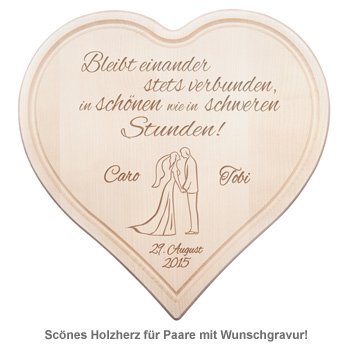 Holzherz zur Hochzeit - Paarsilhouette mit Treuespruch - 2 Holzherz zur Hochzeit - Paarsilhouette mit Treuespruch - 2