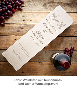 Personalisierte Weinkiste - mit Liebestauben Gravur - 3 Personalisierte Weinkiste - mit Liebestauben Gravur - 3