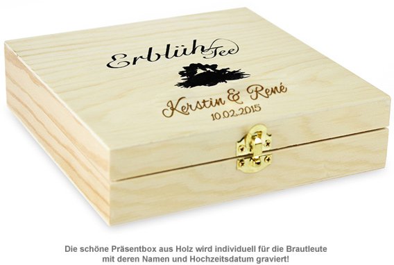Erblühtee in edler Holzbox zur Hochzeit - Weißer Tee - 2 Erblühtee in edler Holzbox zur Hochzeit - Weißer Tee - 2
