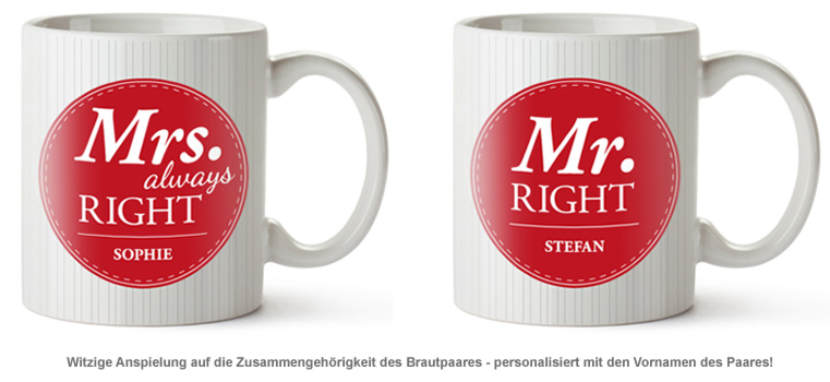 Personalisiertes Tassen Set - Mr and Mrs Right - 2 Personalisiertes Tassen Set - Mr and Mrs Right - 2