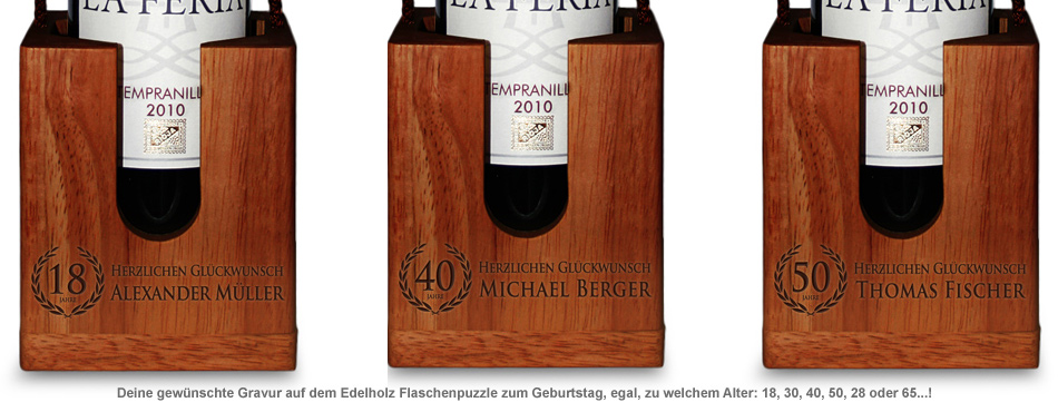 Graviertes Edelholz Flaschenpuzzle zum Geburtstag - 2 Graviertes Edelholz Flaschenpuzzle zum Geburtstag - 2