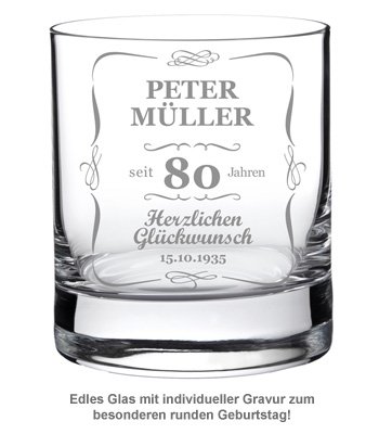 Whiskyglas 80. Geburtstag - klassisch - 2 Whiskyglas 80. Geburtstag - klassisch - 2