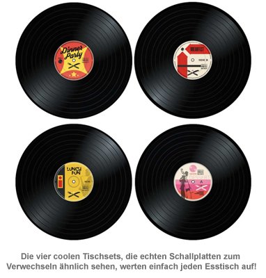 Tischset im Vinyl Schallplatten Look - 4-teilig - 2 Tischset im Vinyl Schallplatten Look - 4-teilig - 2