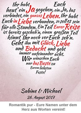 Herz aus Worten personalisiertes Bild zur Hochzeit Weiß