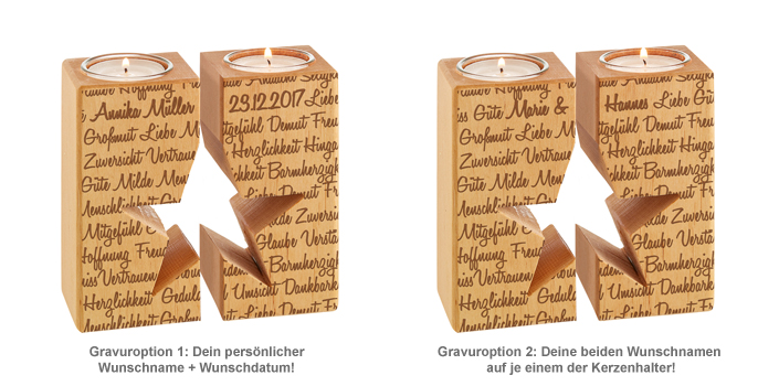 Kerzenhalter Set Stern - Worte mit Namensgravur - 2 Kerzenhalter Set Stern - Worte mit Namensgravur - 2