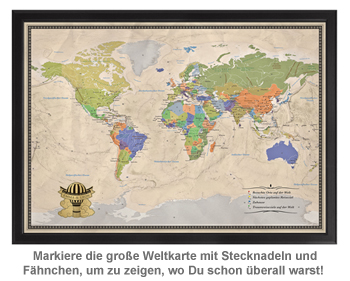 Reise-Weltkarte Deluxe mit Stecknadeln - Heißluftballon - 3 Reise-Weltkarte Deluxe mit Stecknadeln - Heißluftballon - 3