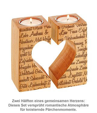 Kerzenhalter Set Herz - Liebesworte mit Namensgravur - 2 Kerzenhalter Set Herz - Liebesworte mit Namensgravur - 2