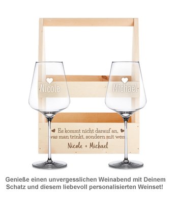 Personalisierter Flaschenträger mit Weingläsern - Liebesspruch - 2 Personalisierter Flaschenträger mit Weingläsern - Liebesspruch - 2