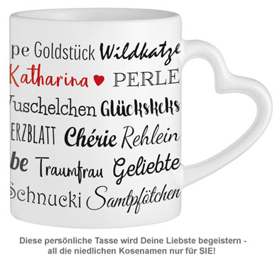 Personalisierte Herz Henkeltasse - Kosenamen Frau - 2 Personalisierte Herz Henkeltasse - Kosenamen Frau - 2