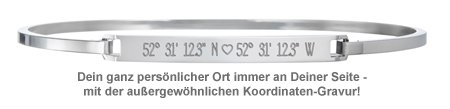 Armreif Silber mit Gravur - Geokoordinaten mit Herz - 2 Armreif Silber mit Gravur - Geokoordinaten mit Herz - 2