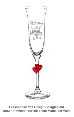 Herzen Sektglas mit Gravur - Beste Mama der Welt - 2 Herzen Sektglas mit Gravur - Beste Mama der Welt - 2