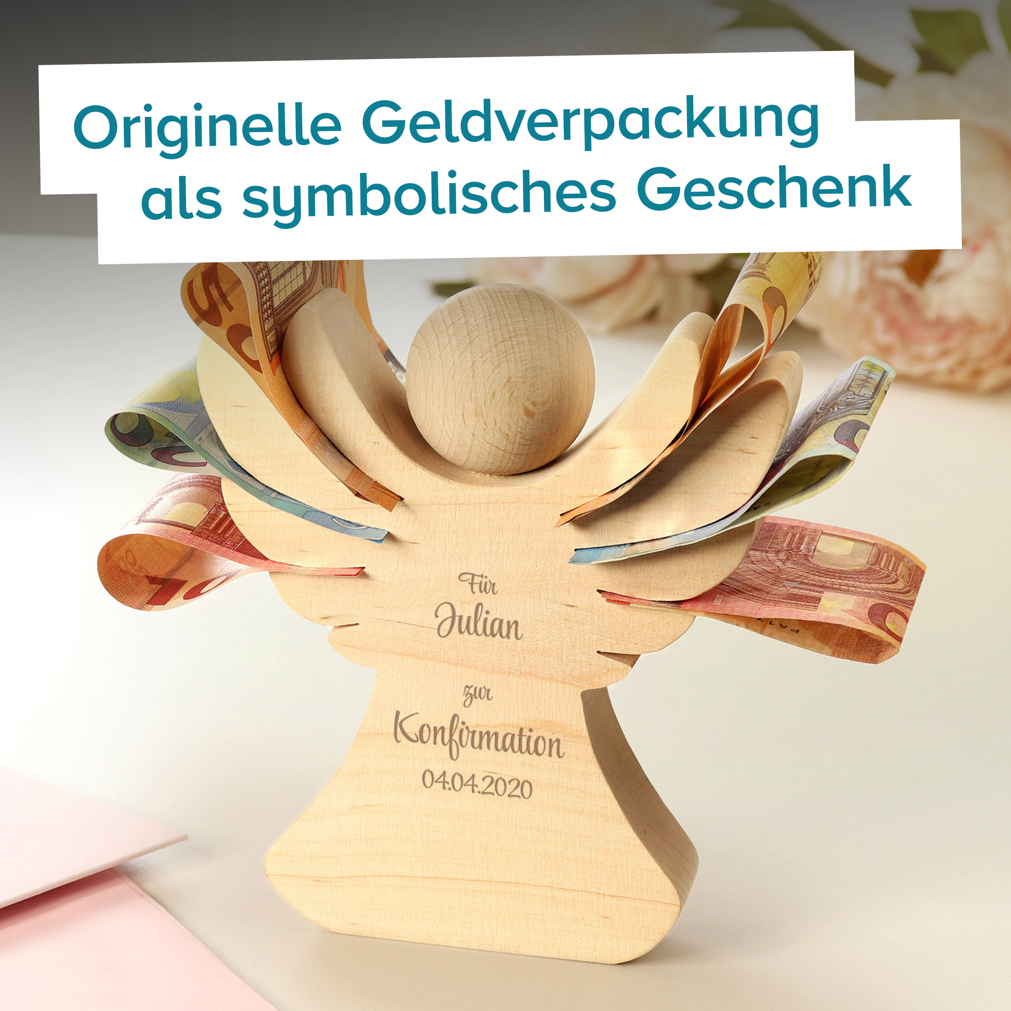 Holzengel mit Gravur zur Konfirmation - 2 Holzengel mit Gravur zur Konfirmation - 2