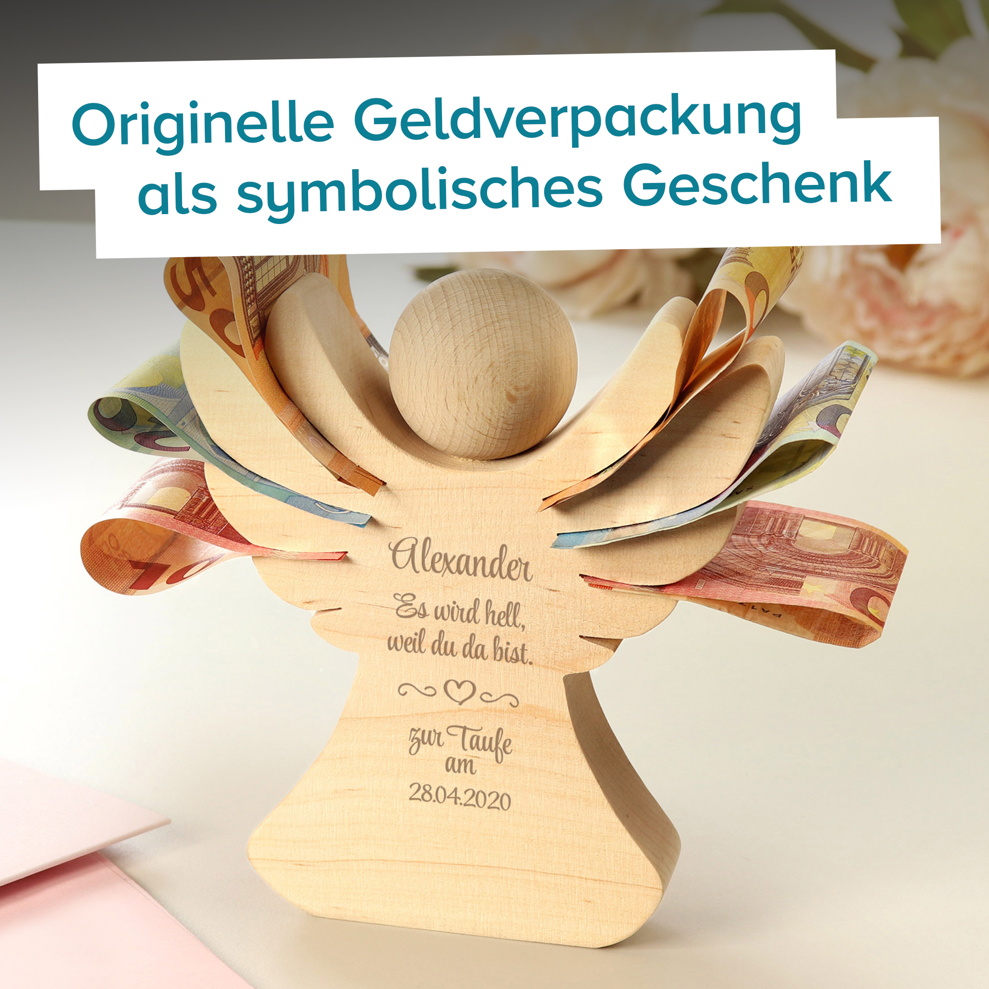 Holzengel mit Gravur zur Taufe - 2 Holzengel mit Gravur zur Taufe - 2