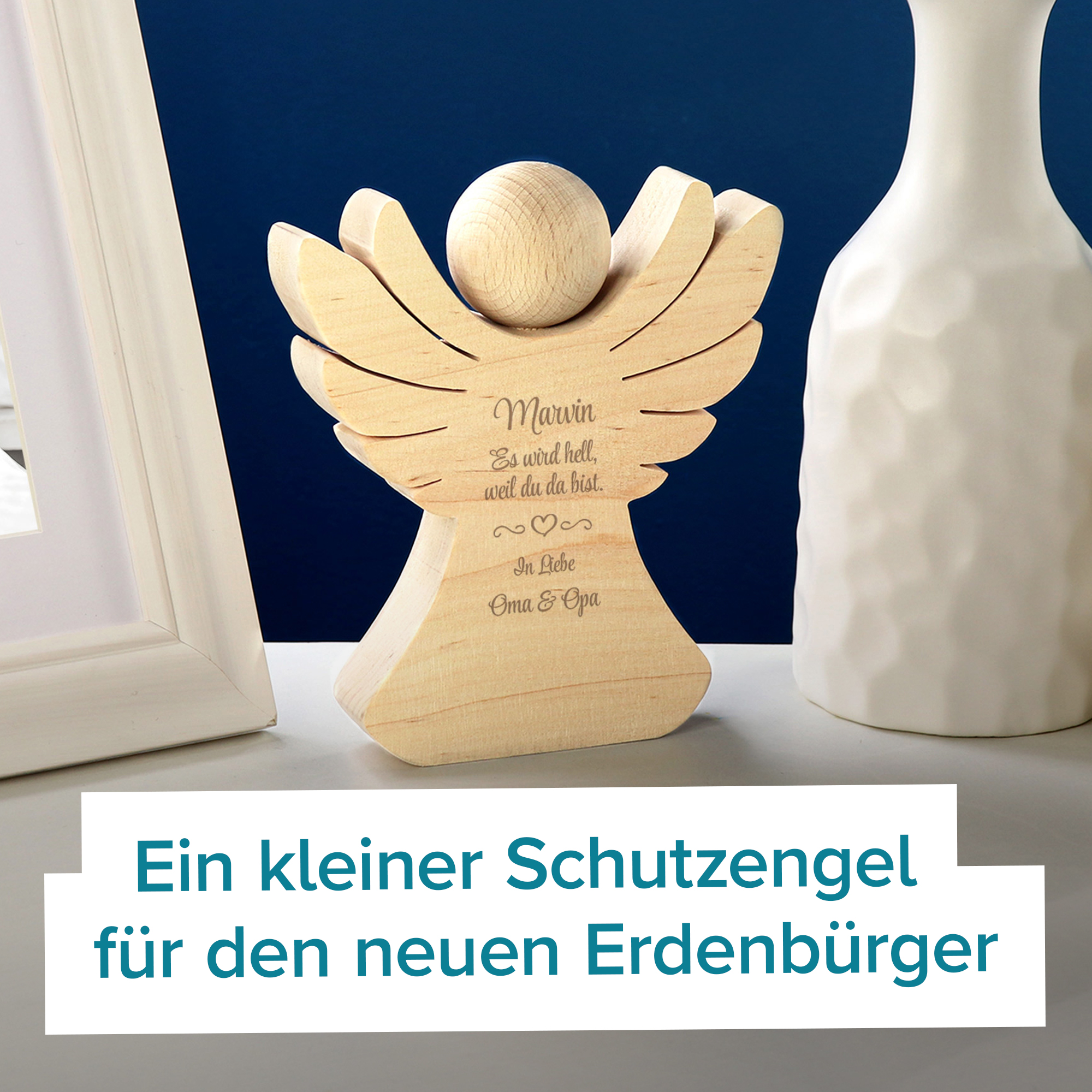 Holzengel mit Gravur zur Geburt - 2 Holzengel mit Gravur zur Geburt - 2