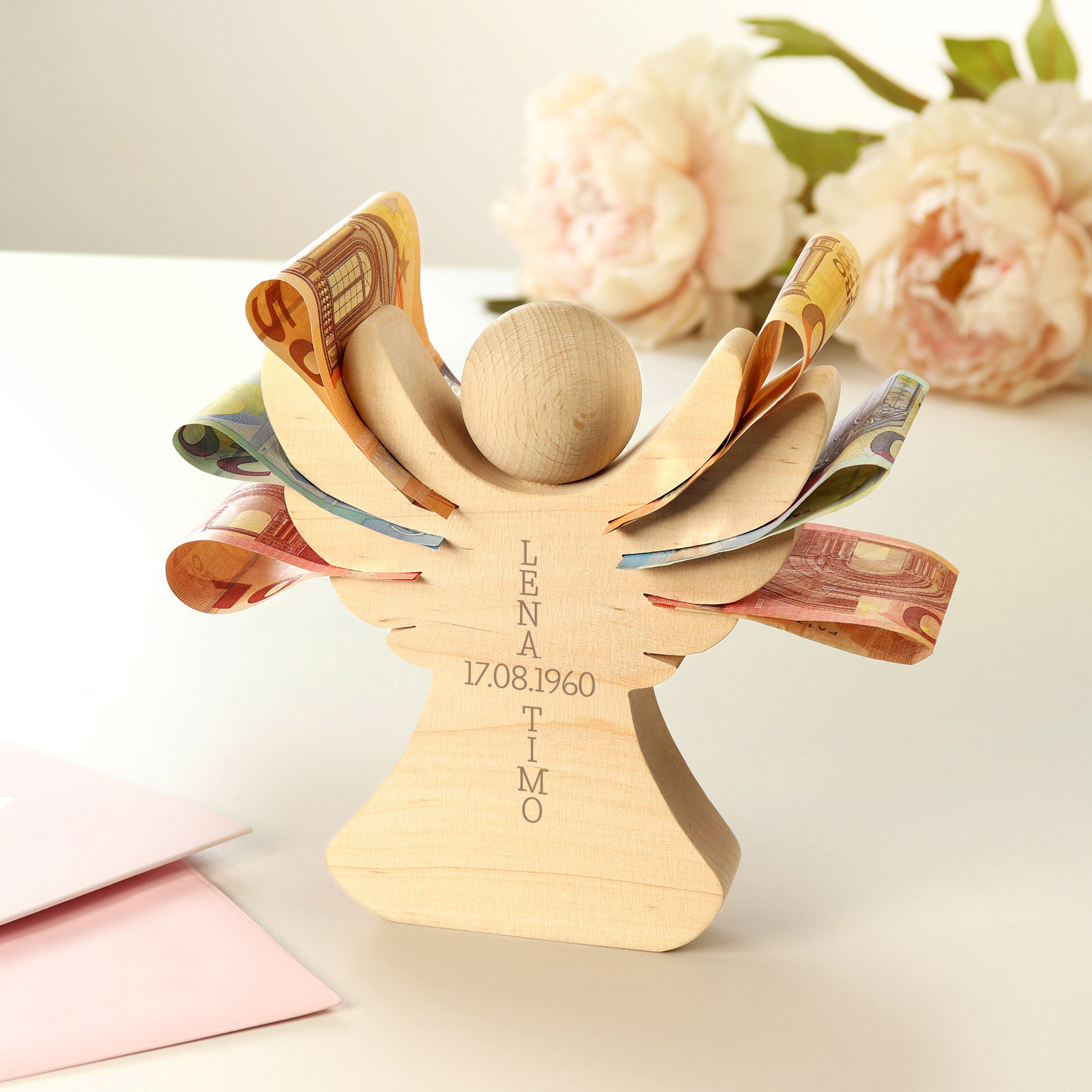 Holzengel mit Gravur zur Hochzeit - 2 Holzengel mit Gravur zur Hochzeit - 2