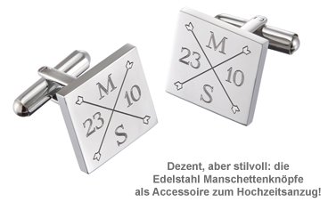 Manschettenknöpfe Silber zur Hochzeit - eckig - Monogramm - 2 Manschettenknöpfe Silber zur Hochzeit - eckig - Monogramm - 2