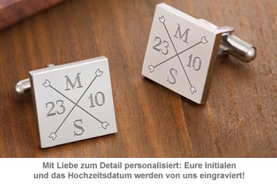Manschettenknöpfe Silber zur Hochzeit - eckig - Monogramm - 3 Manschettenknöpfe Silber zur Hochzeit - eckig - Monogramm - 3