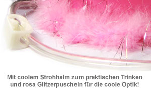 Bierhelm pink mit Glitzer Puscheln - 3