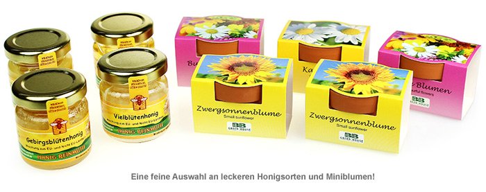 Geschenkset Honigwiese 4 erlesenen Honigsorten & 5 Mini