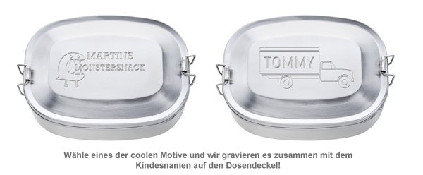 Gravierte Edelstahl Lunchbox für Jungs - rund - 2 Gravierte Edelstahl Lunchbox für Jungs - rund - 2