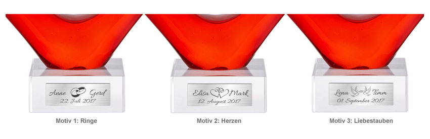 Herz aus Glas mit Gravur - Hochzeit - 2 Herz aus Glas mit Gravur - Hochzeit - 2
