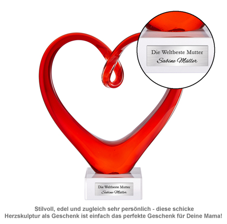 Herz aus Glas mit Gravur - Weltbeste Mutter - 2 Herz aus Glas mit Gravur - Weltbeste Mutter - 2