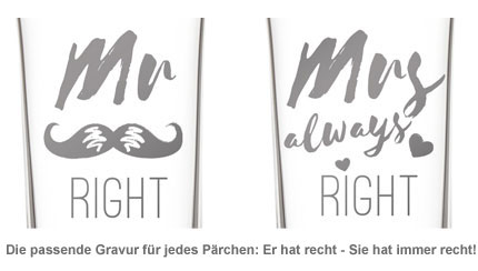 Herzen Sektgläser - Mr and Mrs Right - 2 Herzen Sektgläser - Mr and Mrs Right - 2