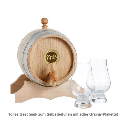 Holzfass mit Gravur Plakette - Initialen - 2 Holzfass mit Gravur Plakette - Initialen - 2