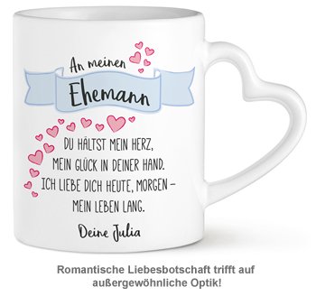 Personalisierte Herz Henkeltasse - Liebesgedicht Ehemann - 2 Personalisierte Herz Henkeltasse - Liebesgedicht Ehemann - 2