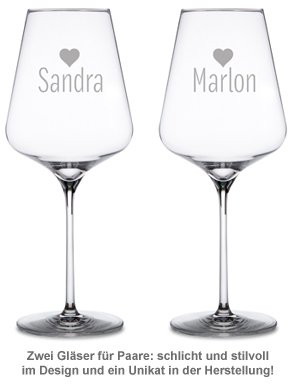 Personalisierte Weingläser Herz - 2er Set - 2 Personalisierte Weingläser Herz - 2er Set - 2