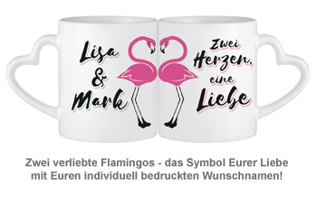 Personalisiertes Herz Henkeltasse Set - Flamingo - 2 Personalisiertes Herz Henkeltasse Set - Flamingo - 2