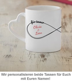 Personalisiertes Herz Henkeltasse Set - Unendlichkeitszeichen - 2 Personalisiertes Herz Henkeltasse Set - Unendlichkeitszeichen - 2