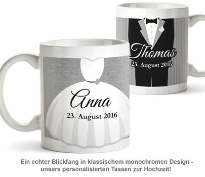 Personalisiertes Tassen Paar zur Hochzeit - Klassisch - 2 Personalisiertes Tassen Paar zur Hochzeit - Klassisch - 2