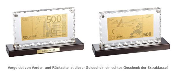 Vergoldete Banknoten-Replik 500 Euro mit Aufsteller - 2 Vergoldete Banknoten-Replik 500 Euro mit Aufsteller - 2