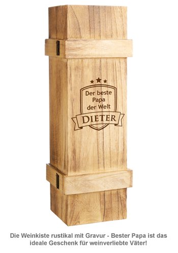 Weinkiste rustikal mit Gravur - Bester Papa - 2 Weinkiste rustikal mit Gravur - Bester Papa - 2