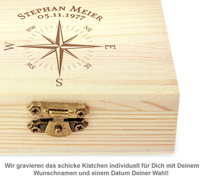 Whisky Steine in Holzkiste mit Gravur - Kompass - 3 Whisky Steine in Holzkiste mit Gravur - Kompass - 3