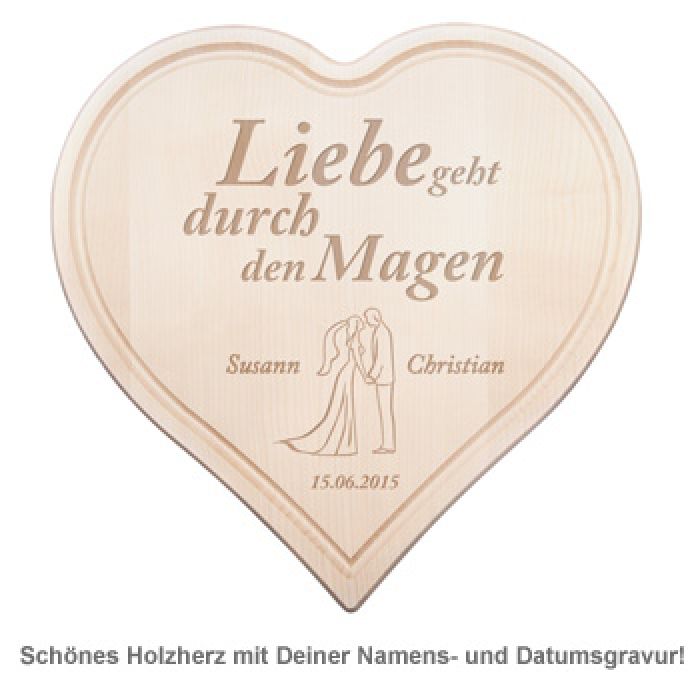 Holzherz zur Hochzeit Paarsilhouette mit Liebesspruch personalisiert