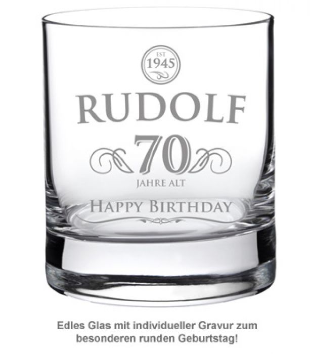 Whiskyglas 70. Geburtstag elegant mit persönlicher Gravur