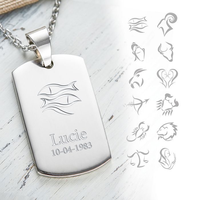 Pendentif dog tag avec gravure – signe du zodiac
