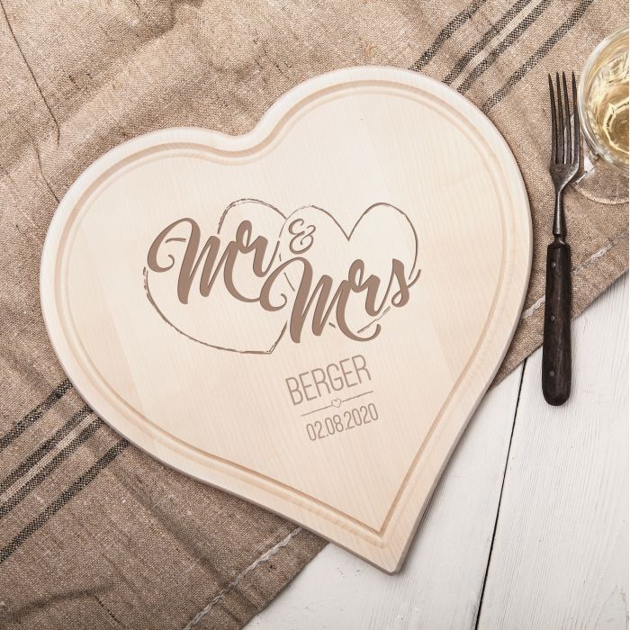 Holzherz graviert Mr Mrs