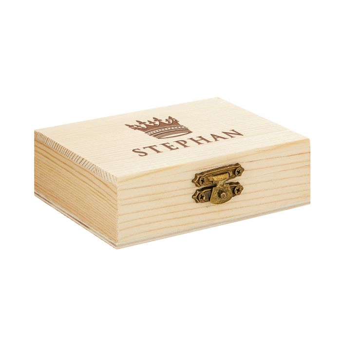 Pierres à whisky dans boîte en bois avec gravure - Couronne roi