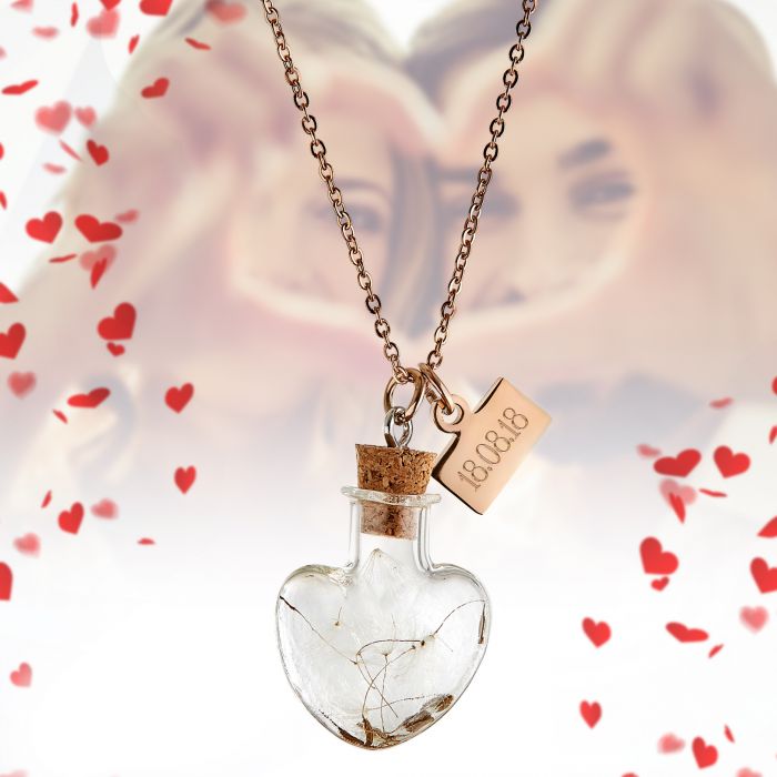 Herz Flasche Datum rose