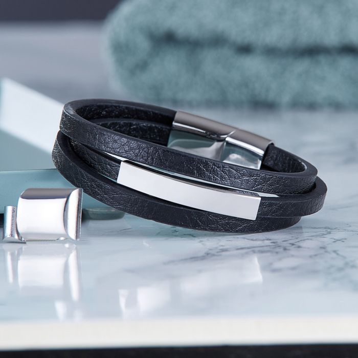 Gewickeltes Lederarmband - Schwarz