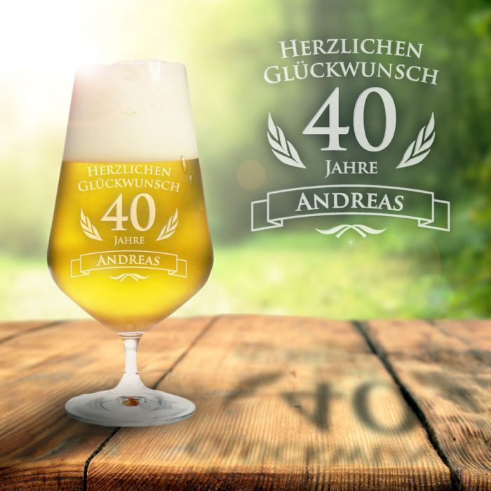 Bierglas zum 40. Geburtstag personalisiert - Pilsglas mit ...