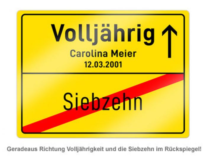 Personalisiertes Ortsschild 18. Geburtstag mit Kunstdruck