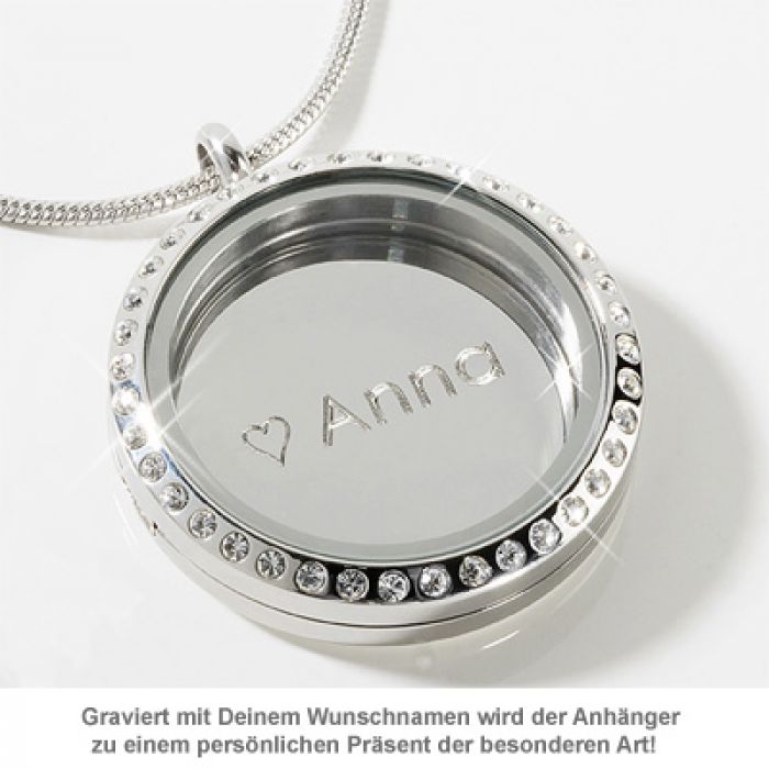 Medaillon Kette Mit Gravur Und Einem Sch nem Facette Glasstein