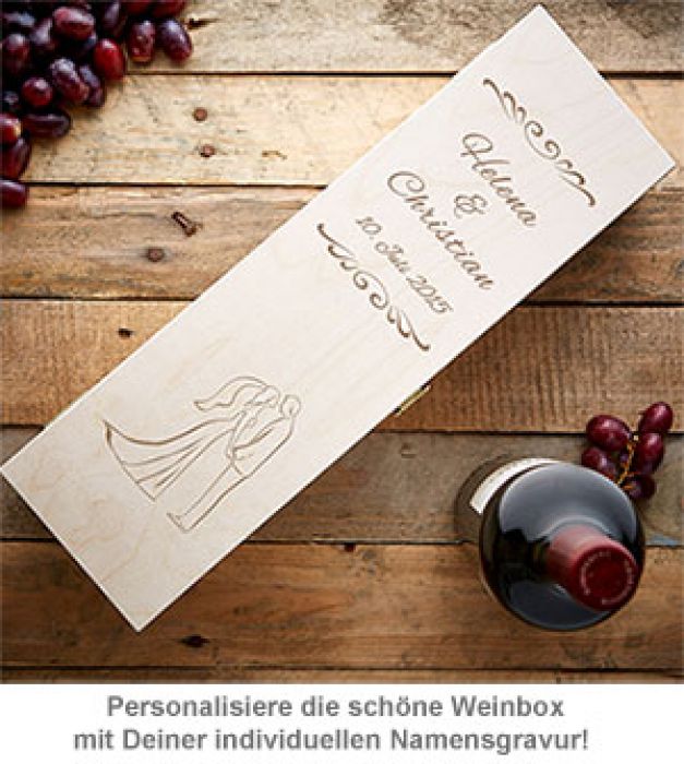 Personalisierte Weinkiste zur Hochzeit Silhouette persönliches