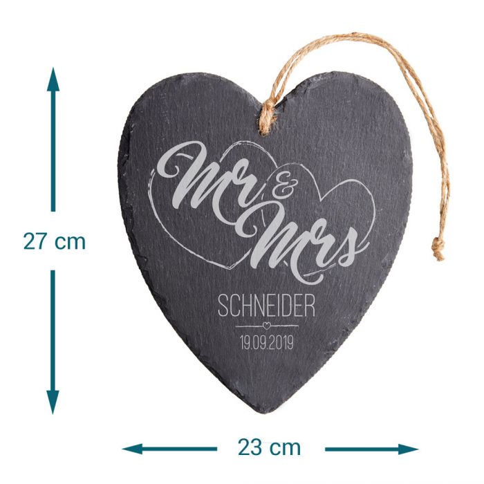 Cur en ardoise avec gravure  Mr and Mrs 