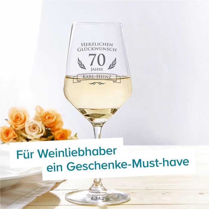 Weißweinglas zum 70. Geburtstag individuelle Glasgravur